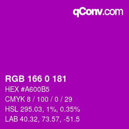 Color code: RGB 166 0 181 | qconv.com