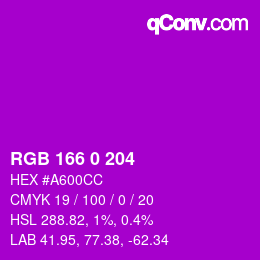 Color code: RGB 166 0 204 | qconv.com