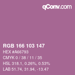 Color code: RGB 166 103 147 | qconv.com