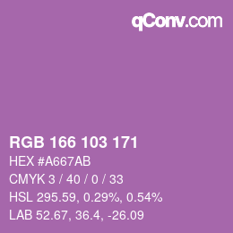 Color code: RGB 166 103 171 | qconv.com