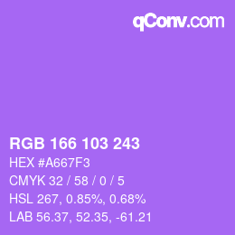 Color code: RGB 166 103 243 | qconv.com