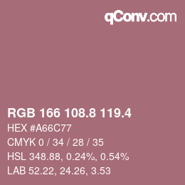 カラーコード: RGB 166 108.8 119.4 | qconv.com