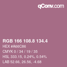 カラーコード: RGB 166 108.8 134.4 | qconv.com