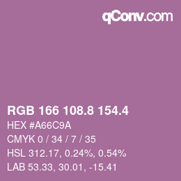 カラーコード: RGB 166 108.8 154.4 | qconv.com