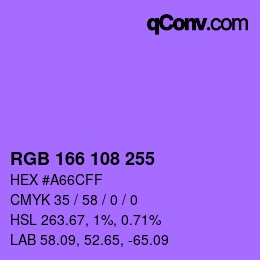 Color code: RGB 166 108 255 | qconv.com