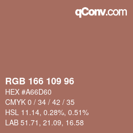Color code: RGB 166 109 96 | qconv.com