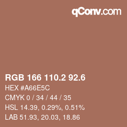 カラーコード: RGB 166 110.2 92.6 | qconv.com
