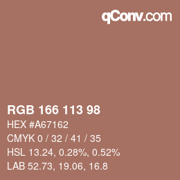 Color code: RGB 166 113 98 | qconv.com