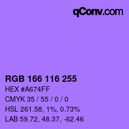 Color code: RGB 166 116 255 | qconv.com
