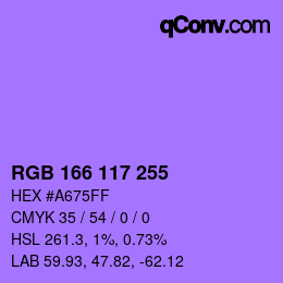 Color code: RGB 166 117 255 | qconv.com