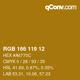 カラーコード: RGB 166 119 12 | qconv.com