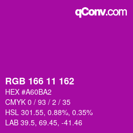 Farbcode: RGB 166 11 162 | qconv.com