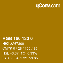 颜色代码: RGB 166 120 0 | qconv.com
