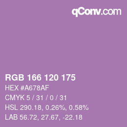 Color code: RGB 166 120 175 | qconv.com