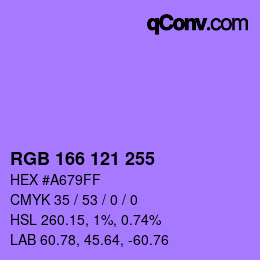 Color code: RGB 166 121 255 | qconv.com