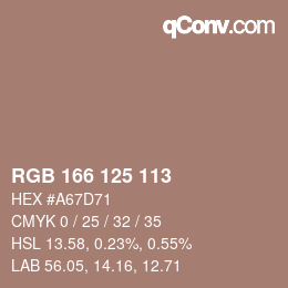 Color code: RGB 166 125 113 | qconv.com