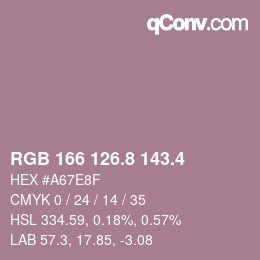 カラーコード: RGB 166 126.8 143.4 | qconv.com