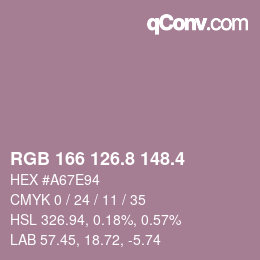 カラーコード: RGB 166 126.8 148.4 | qconv.com