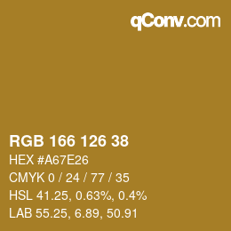 Color code: RGB 166 126 38 | qconv.com
