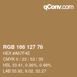Color code: RGB 166 127 78 | qconv.com