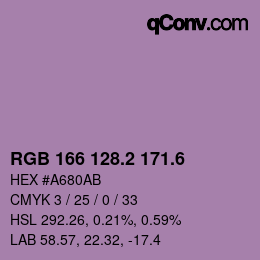 カラーコード: RGB 166 128.2 171.6 | qconv.com