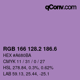 カラーコード: RGB 166 128.2 186.6 | qconv.com