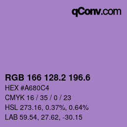 カラーコード: RGB 166 128.2 196.6 | qconv.com