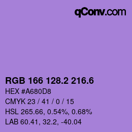 カラーコード: RGB 166 128.2 216.6 | qconv.com