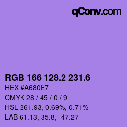 カラーコード: RGB 166 128.2 231.6 | qconv.com