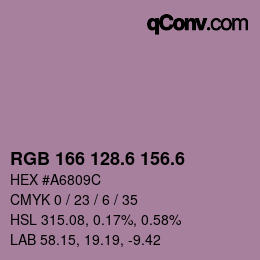 カラーコード: RGB 166 128.6 156.6 | qconv.com