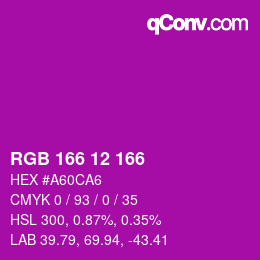 Color code: RGB 166 12 166 | qconv.com