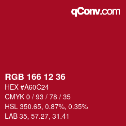 Color code: RGB 166 12 36 | qconv.com