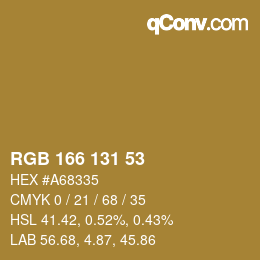 Color code: RGB 166 131 53 | qconv.com