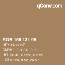 Código de color: RGB 166 131 95 | qconv.com
