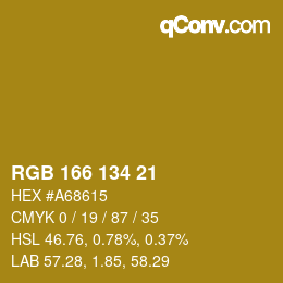 Color code: RGB 166 134 21 | qconv.com
