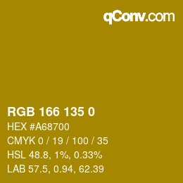 カラーコード: RGB 166 135 0 | qconv.com