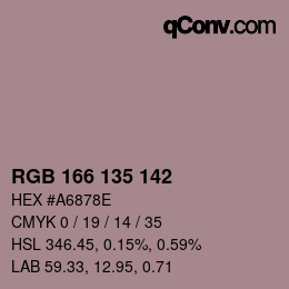 Color code: RGB 166 135 142 | qconv.com