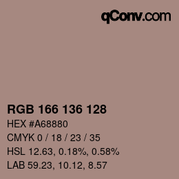 Color code: RGB 166 136 128 | qconv.com