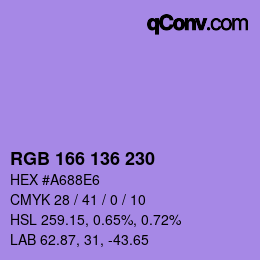 Color code: RGB 166 136 230 | qconv.com