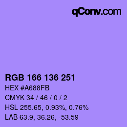 Color code: RGB 166 136 251 | qconv.com