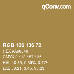 Color code: RGB 166 136 72 | qconv.com