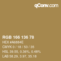Color code: RGB 166 136 78 | qconv.com
