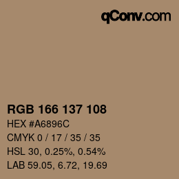 Color code: RGB 166 137 108 | qconv.com