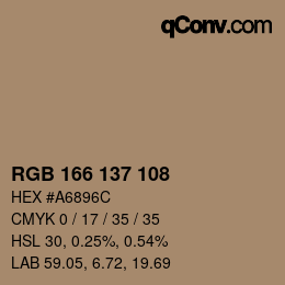 颜色代码: RGB 166 137 108 | qconv.com