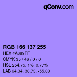 Color code: RGB 166 137 255 | qconv.com