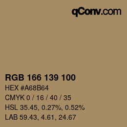 Color code: RGB 166 139 100 | qconv.com