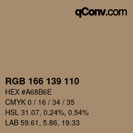 颜色代码: RGB 166 139 110 | qconv.com
