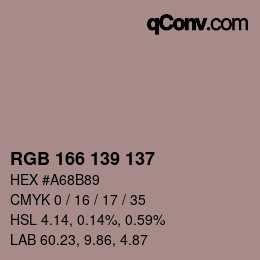 Farbcode: RGB 166 139 137 | qconv.com
