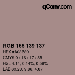 Color code: RGB 166 139 137 | qconv.com