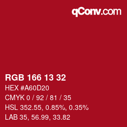 カラーコード: RGB 166 13 32 | qconv.com